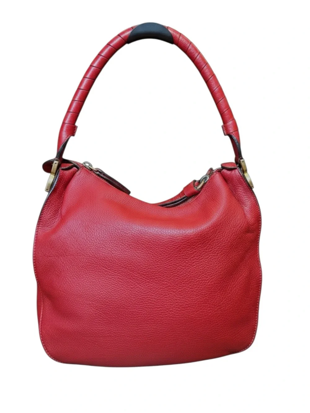 Chloe Red Leather Marcie Saddle Hobo Bag Auth